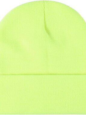 Unisex Neon Yellow Warm Thick Knitted Cuffed Beanie Winter Classic Skull Cap